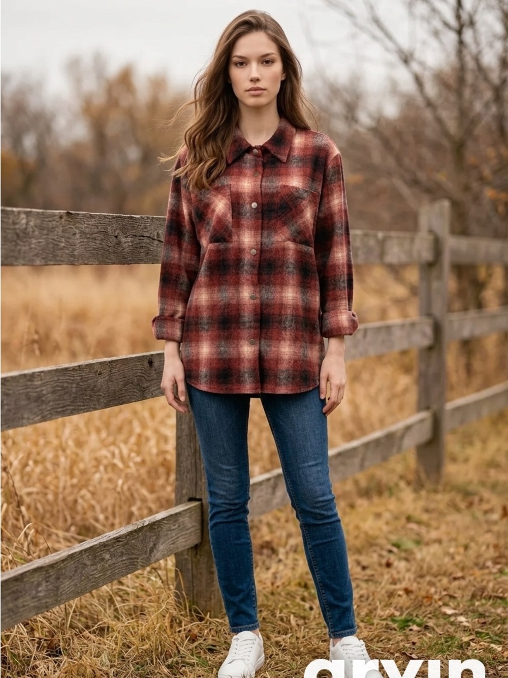 NWOT Mistree Burgundy/Brown XL Snap Roll Up Sleeve Flannel Shirt w Pockets
